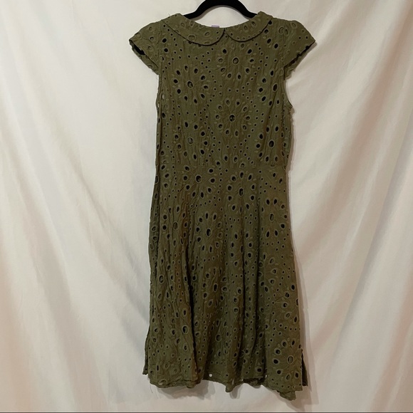 Eva Franco Green Eyelet Peter Pan Collar Dress 6 - Picture 2 of 9